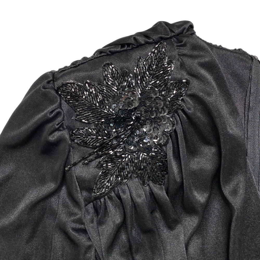 ABBY KENT Vintage 1980s Black Satin Formal Beaded Gown Size 12 Made in USA - Picture 7 of 13